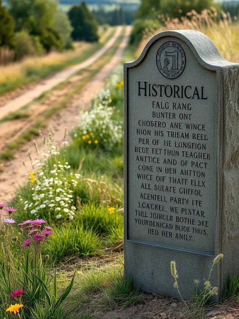 A photo of a historical marker along a restored rural road, highlighting the association's commitment to preserving cultural heritage.