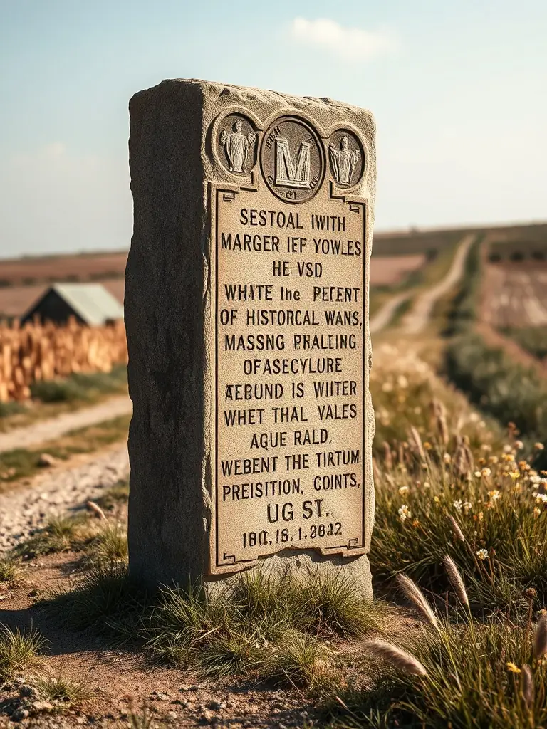 A photo of a restored historical marker along a rural road, emphasizing the preservation of cultural heritage.