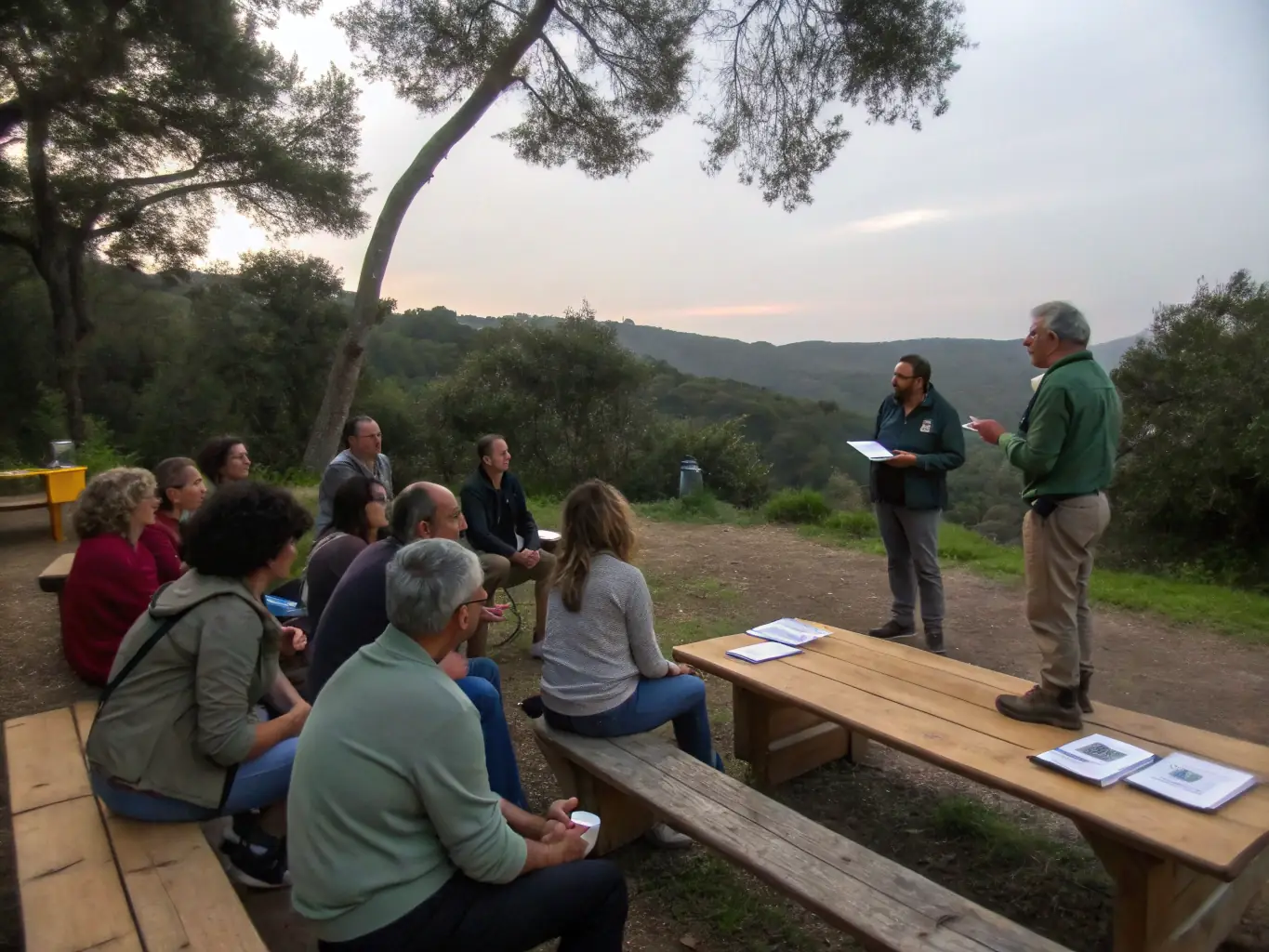 An educational workshop on sustainable trail management practices, demonstrating ASS DEFENSE ET MISE EN VALEUR CHEMINS's commitment to promoting environmental awareness.